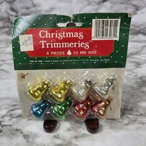 Vintage Christmas Trimmeries 8pc Holiday Bells 25mm Sz Bradford Novelty Co. READ